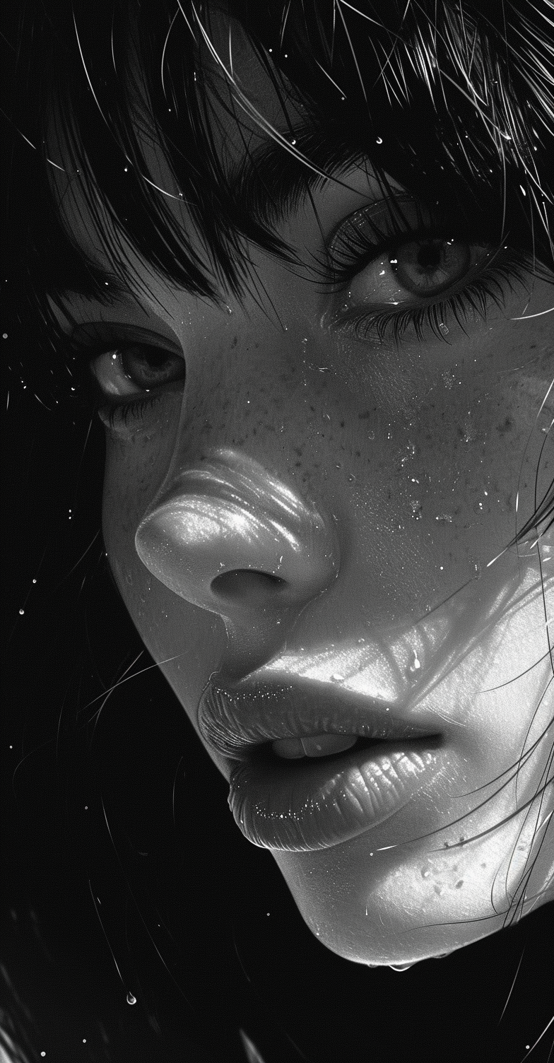 AI generated: Midjourney prompt: an illustration of a girl with a face in dark blac... (Midjourney - Portraits)