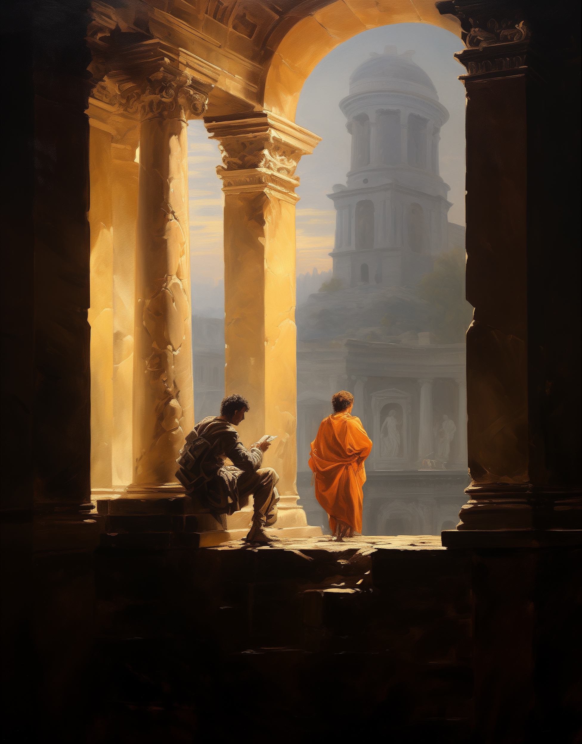 AI generated: Midjourney prompt: In the style of Goya, an oil painting set in ancie... (Midjourney - Architecture)