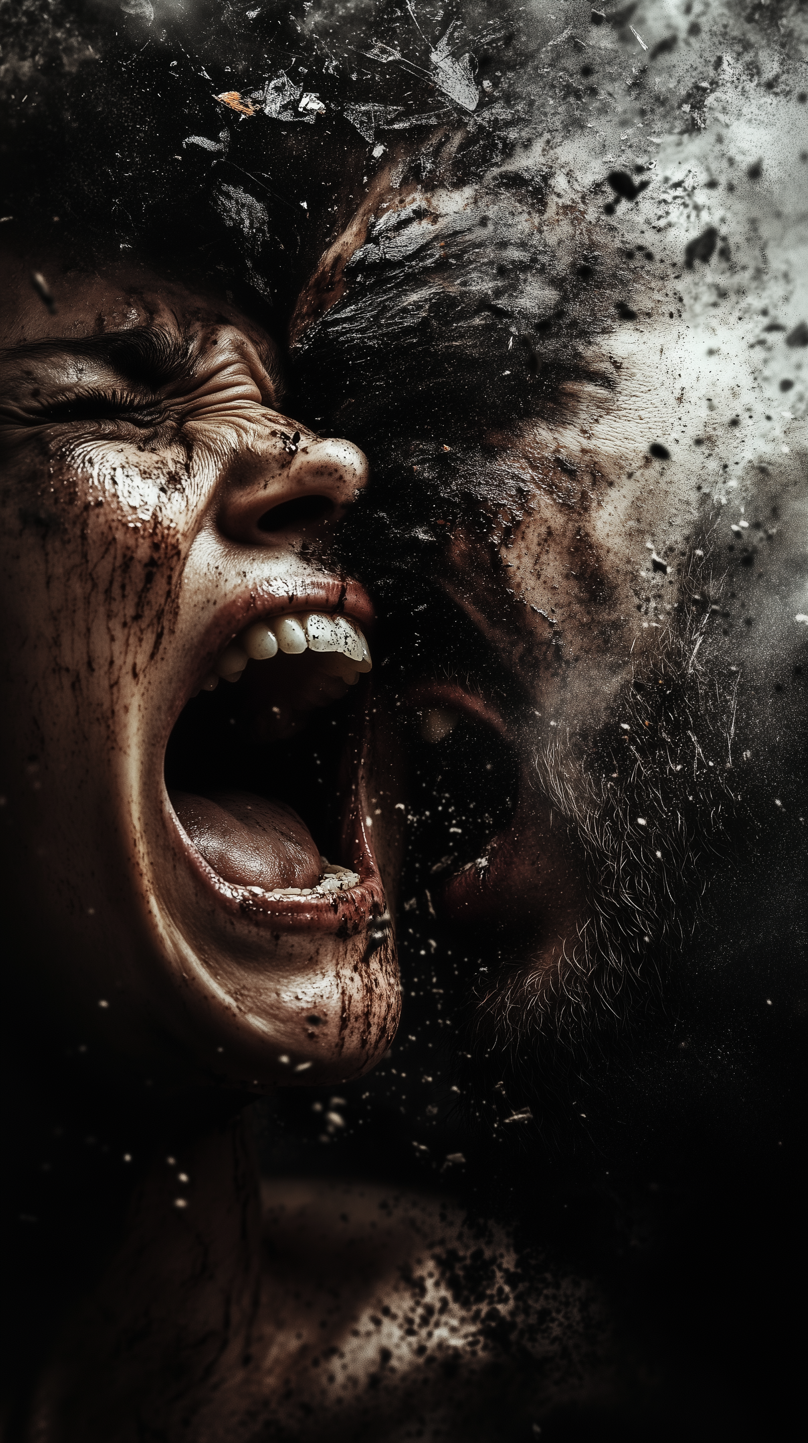Midjourney prompt: A Dramatic, Dark Digital Portrait of a Woman Screa... - Midjourney