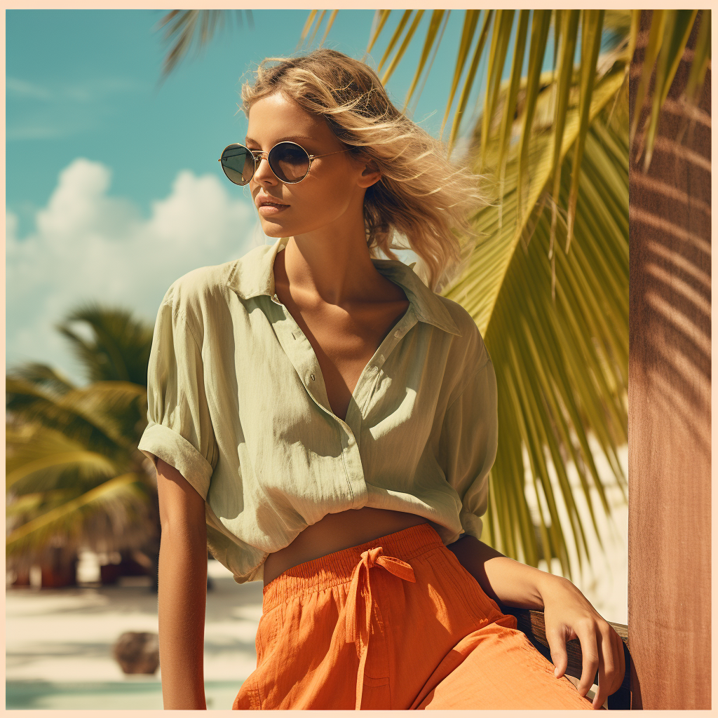 AI generated: Midjourney prompt: Resort wear fashion, vacation-ready looks, Sony Al... (Midjourney - Fashion)