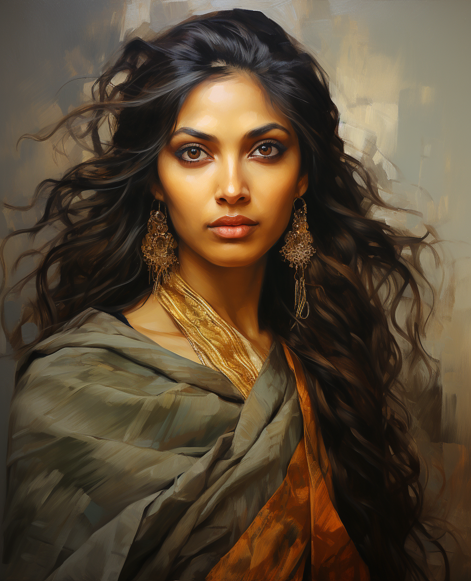 Midjourney prompt: Stunning portrait of Deepika Padukone wearing a sa... - Midjourney