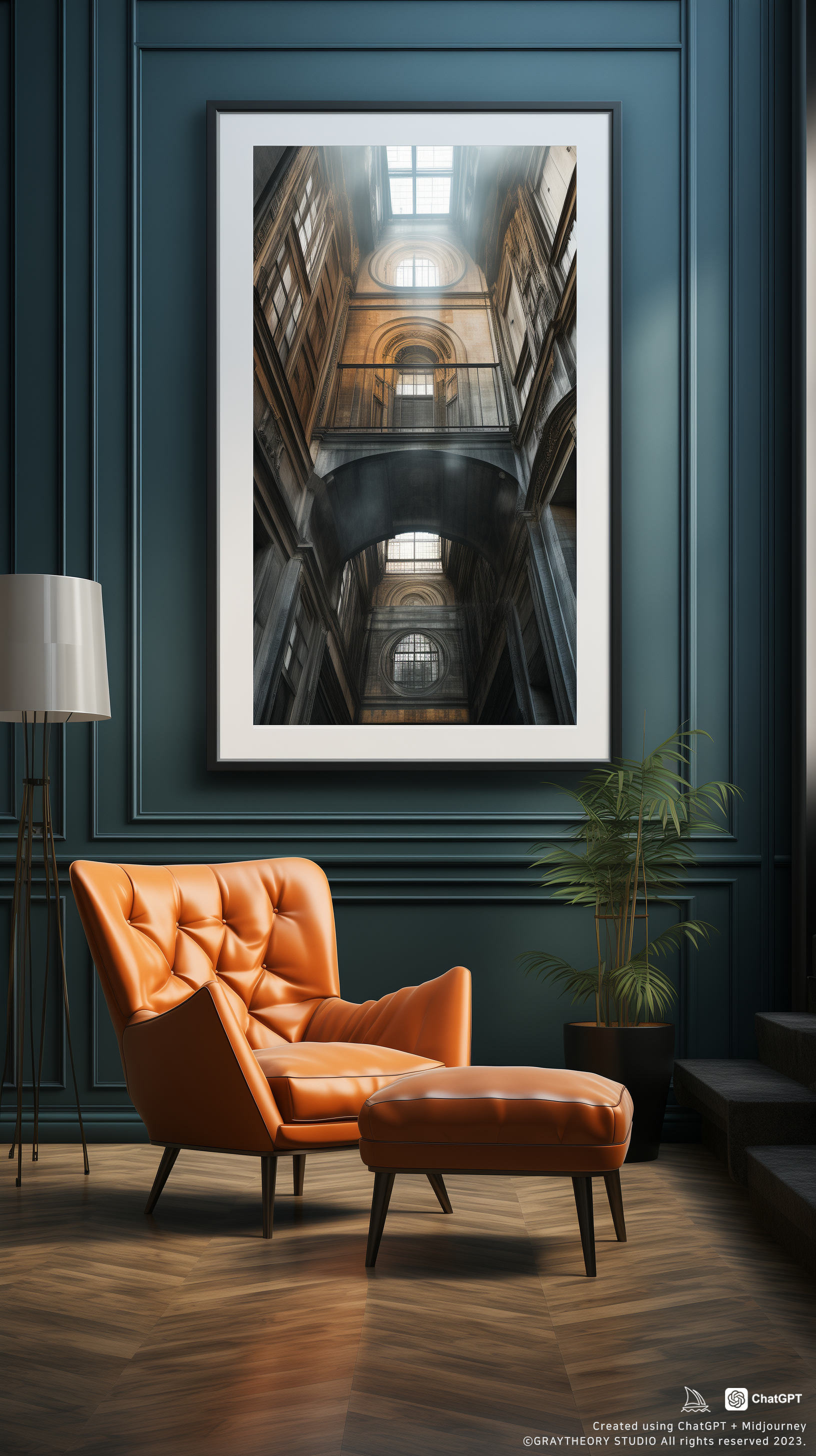 AI generated: Midjourney prompt: eye level, photo, bar, minimalistic interior, abst... (Midjourney - Interior Design)