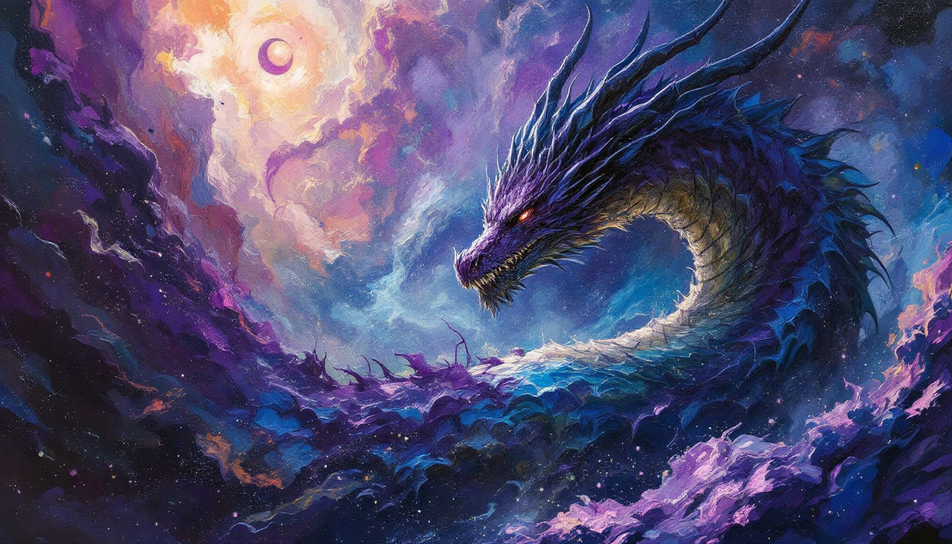 AI generated: FLUX prompt: oil painting with heavy impasto of a purple dragon... (FLUX - Concept Art)