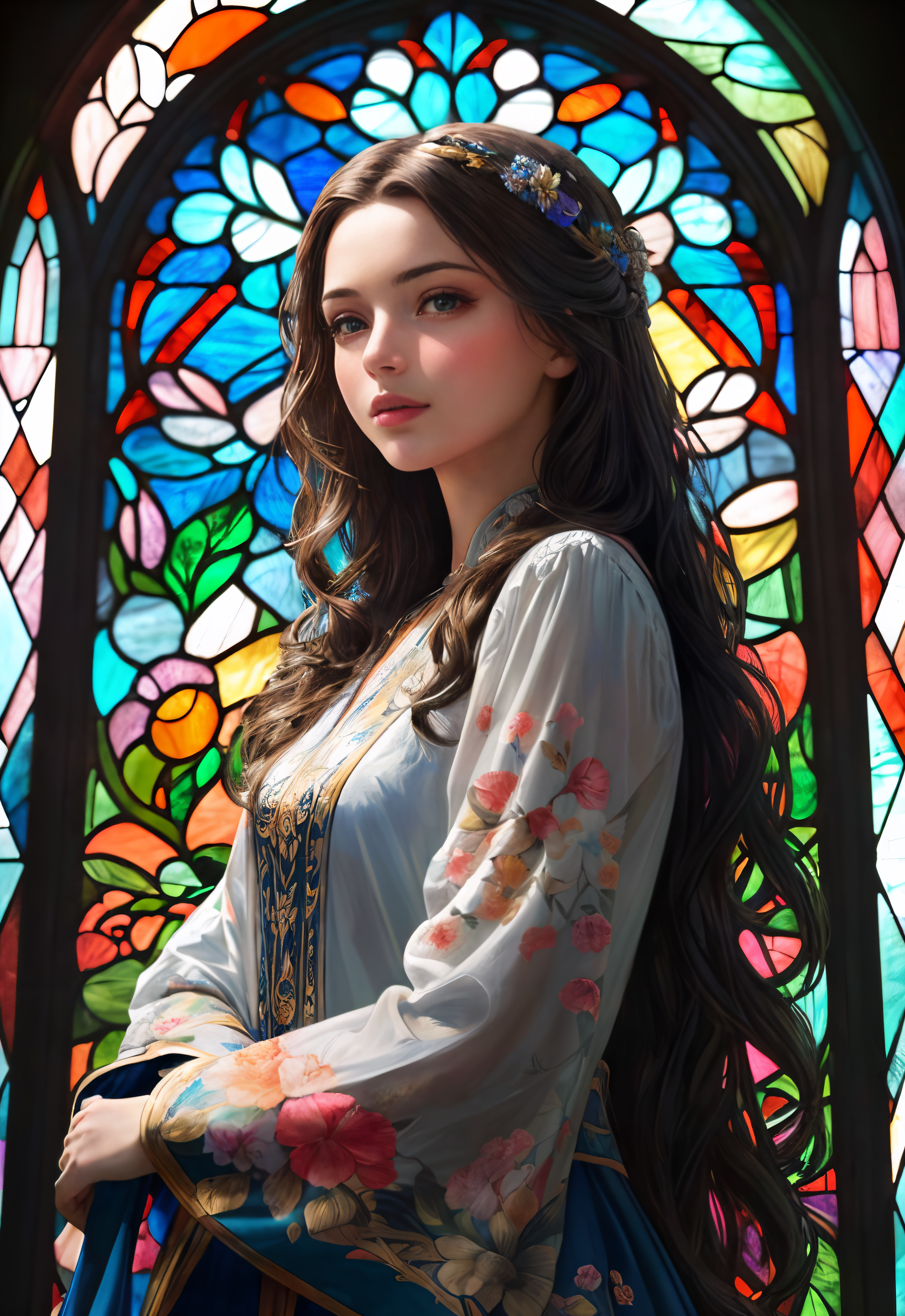 AI generated: Flowers n' Glass (DreamShaper - Portraits)