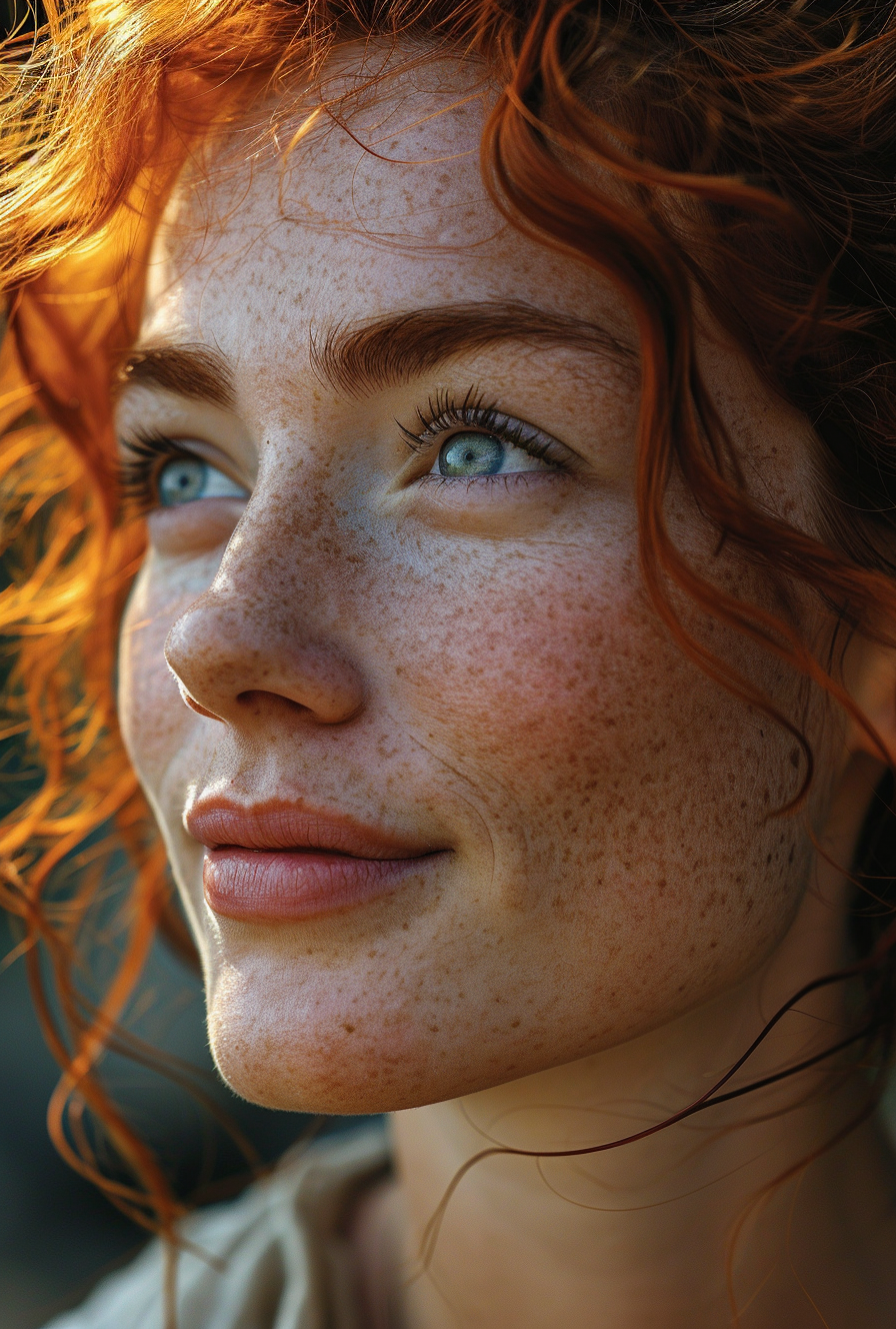 Midjourney prompt: woman with freckles with a smile, in the style of ... - Midjourney