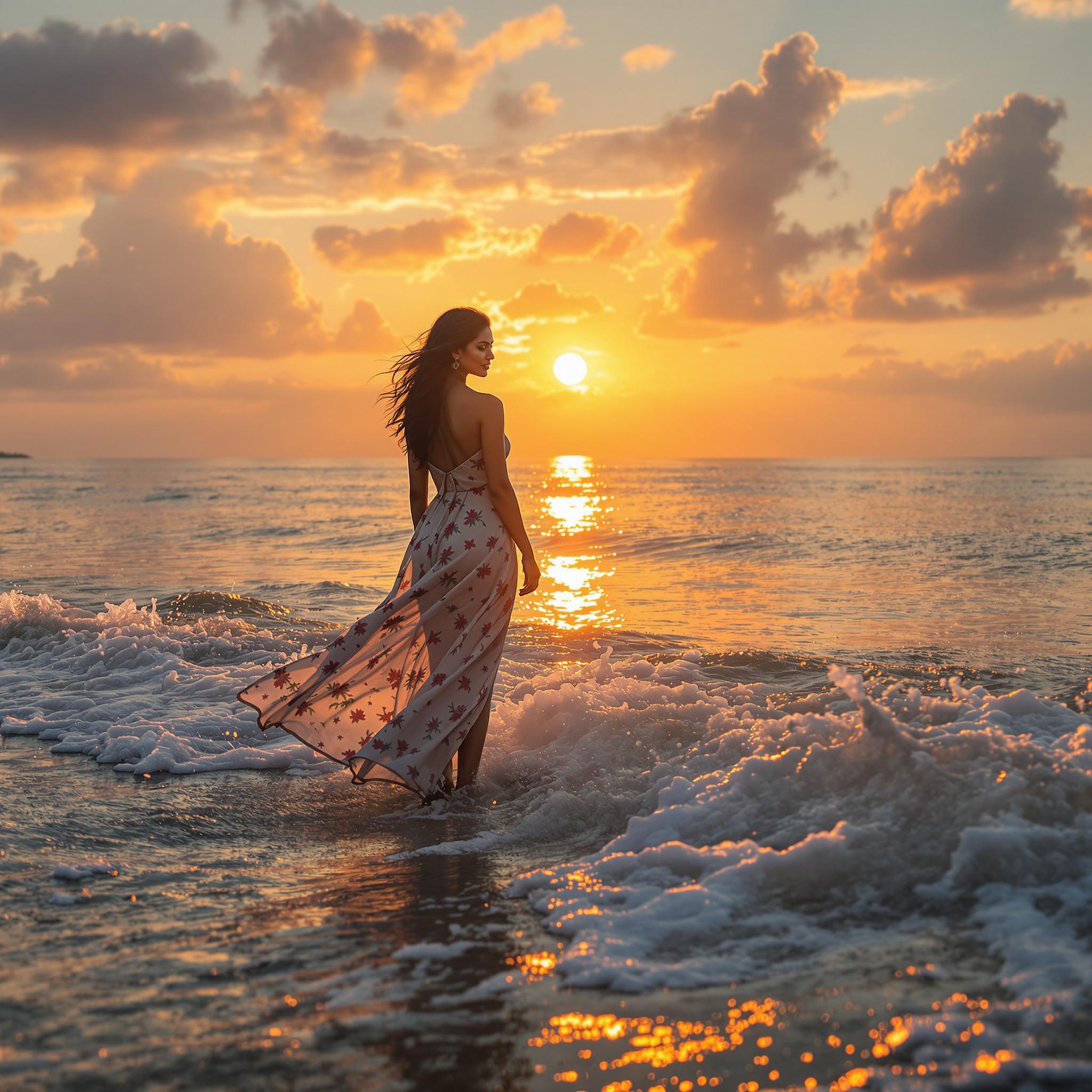 FLUX prompt: The image features a Indian woman standing i...