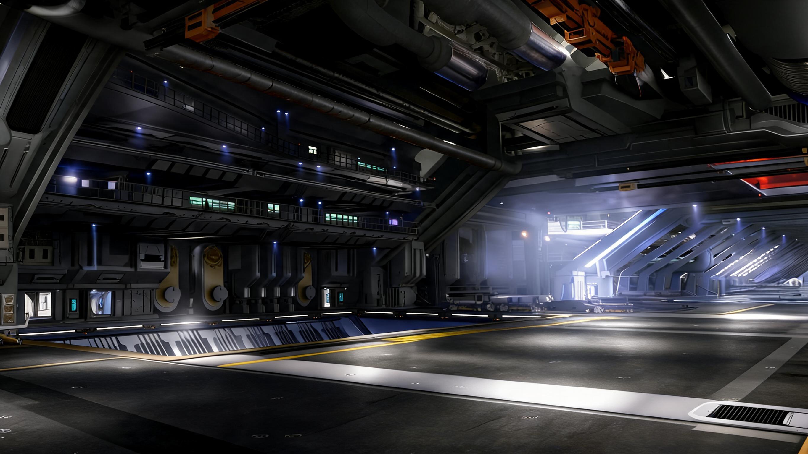 AI generated: Seedream 5 prompt: Massive futuristic lunar hangar interior viewed fr... (Seedream 5 - Architecture)