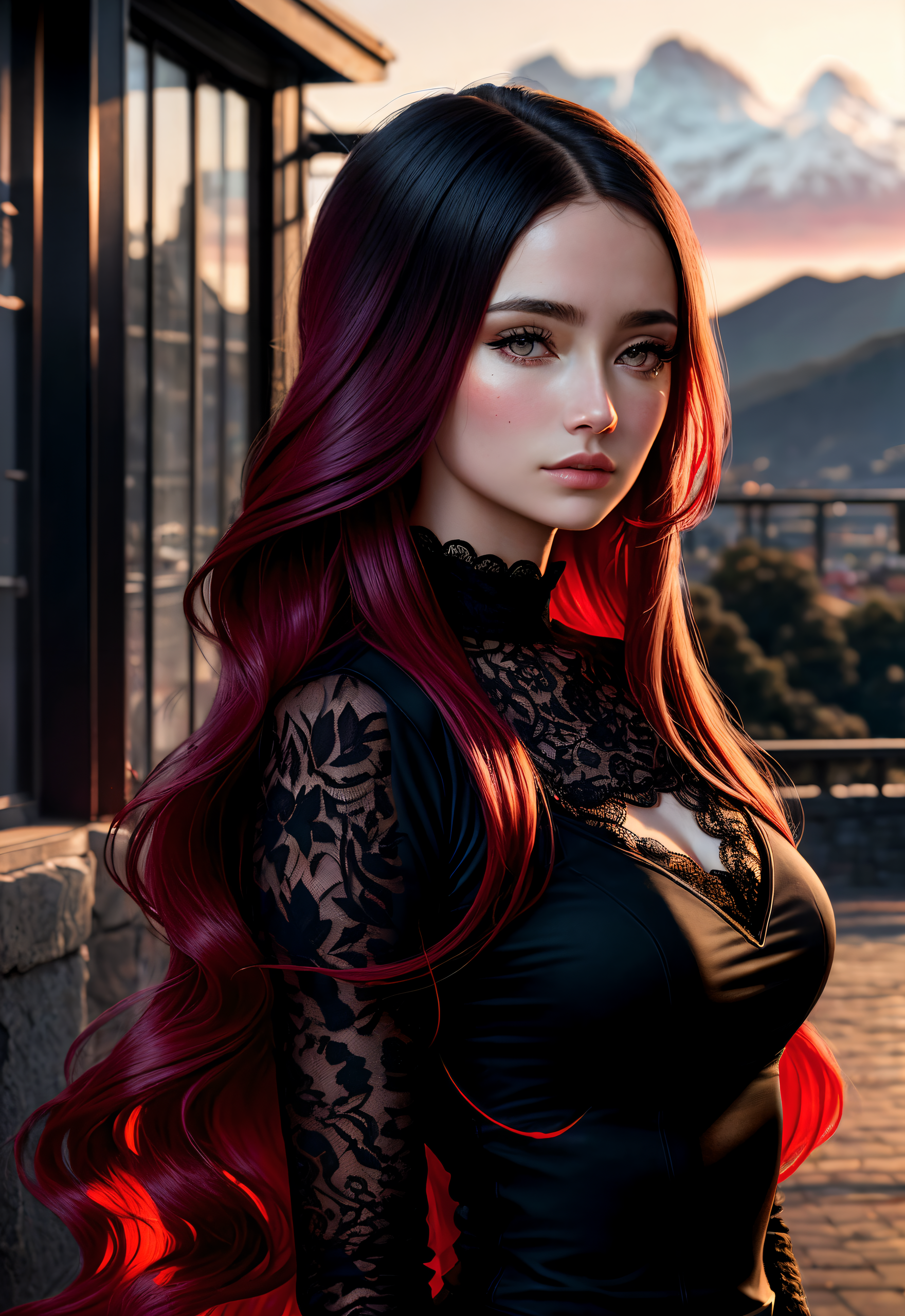 صورة مولدة بالذكاء الاصطناعي: Redhead in Black (نموذج DreamShaper - صور شخصية)