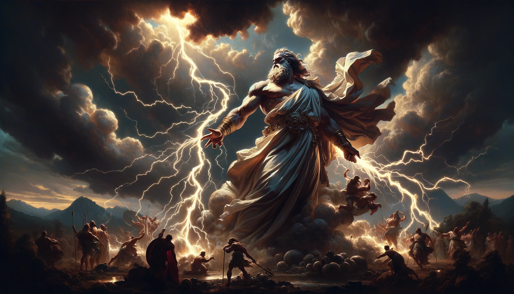 صورة مولدة بالذكاء الاصطناعي: DALL·E prompt: Imagine a scene depicting Zeus, reminiscent of the... (نموذج DALL·E - فن مفاهيمي)