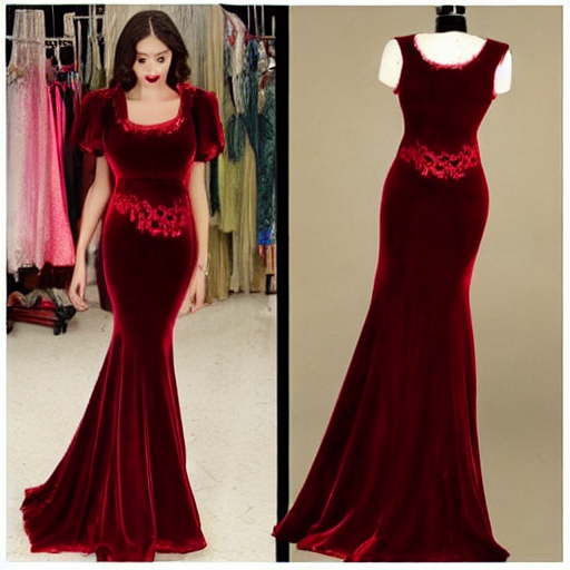 Stable Diffusion prompt: Evening dress, red velvet, Frenc...