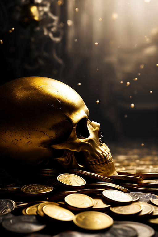 AI generated: Deliberate prompt: mj, close up of a pirate's skull lying on floor fu... (Deliberate - Photography)