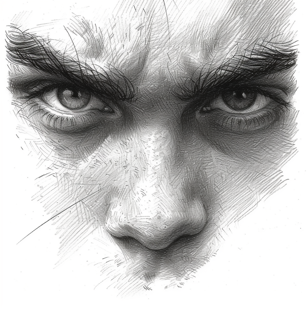 صورة مولدة بالذكاء الاصطناعي: Midjourney prompt: drawing, pencil sketch, in the style of distinctiv... (نموذج Midjourney - صور شخصية)