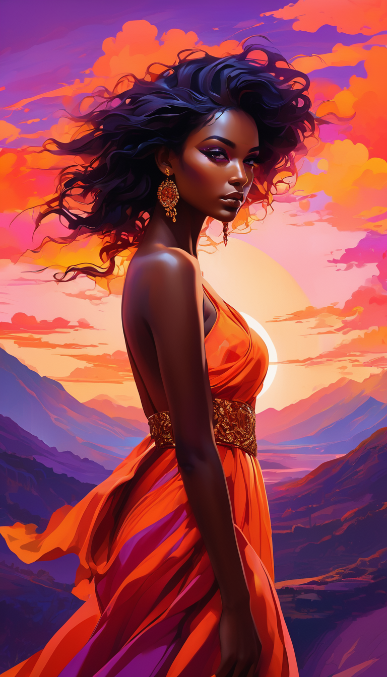 Stable Diffusion prompt: Silhouette of gorgeous woman, vi...