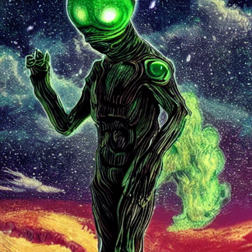Stable Diffusion prompt: a giant alien as a green creatur...