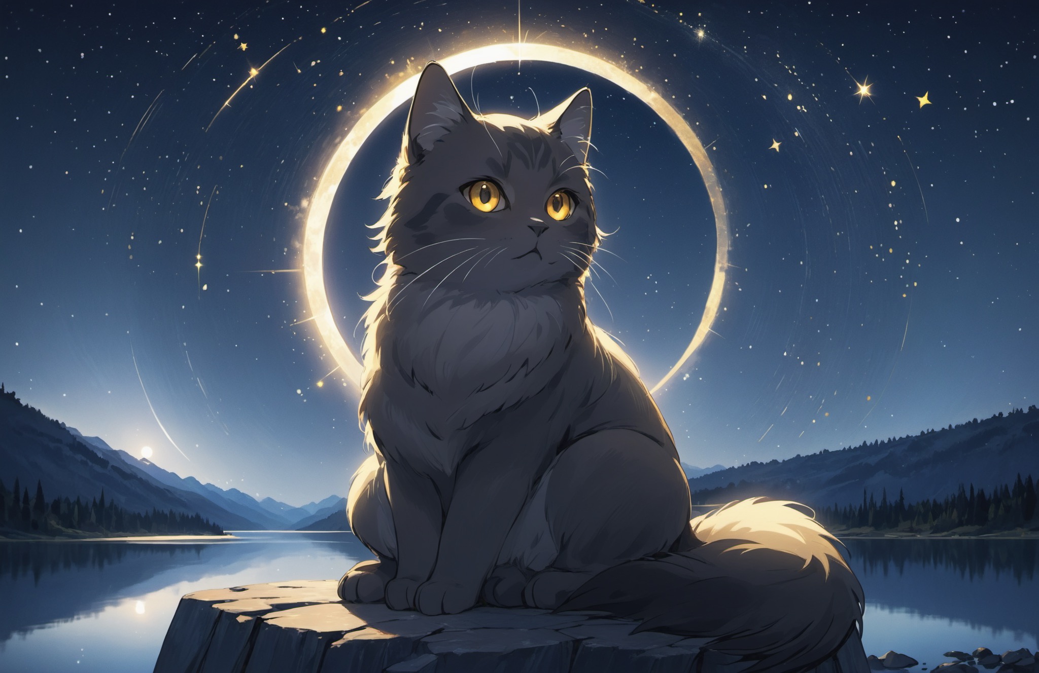 صورة مولدة بالذكاء الاصطناعي: Stable Diffusion prompt: ('young 1cat':1.2) with 'dark grey fur with white ... (نموذج Stable Diffusion - أنمي)
