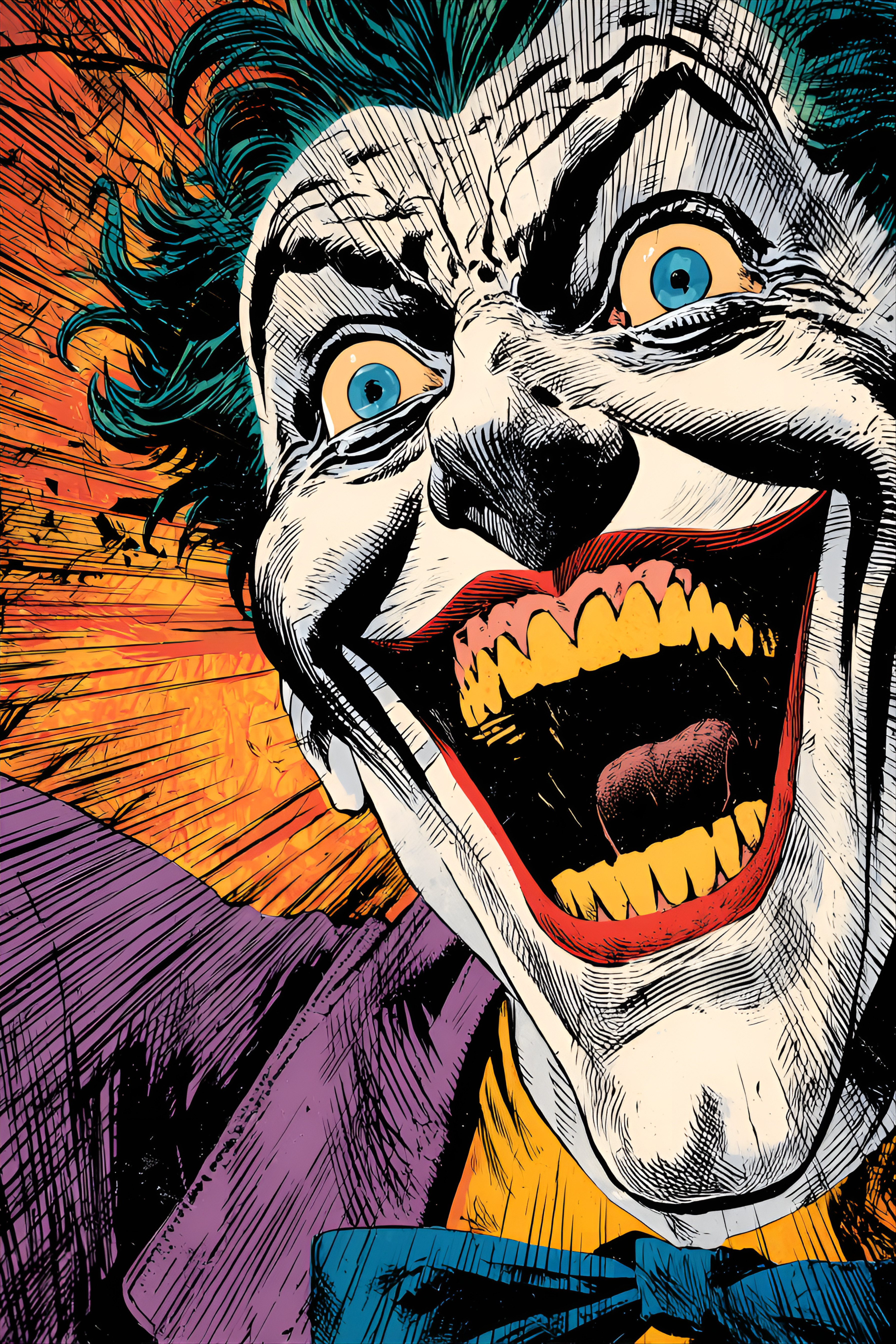 AI generated: Midjourney prompt: Close-up portrait of the Joker, comic book style, ... (Midjourney - Portraits)