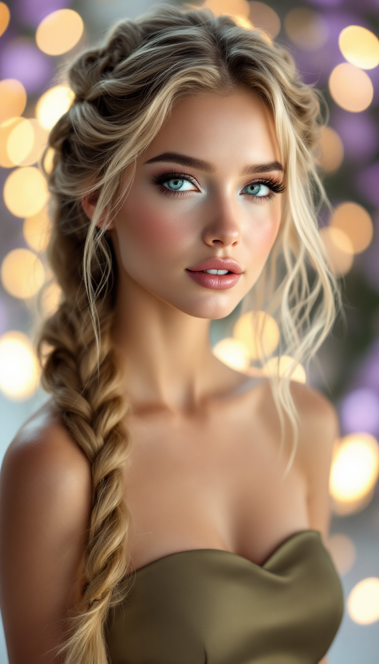 FLUX prompt: A stunning young woman with flawless porcelain ski... - FLUX