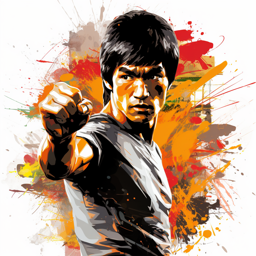 AI generated: Midjourney prompt: Bruce Lee in a dynamic martial arts pose, Street a... (Midjourney - Logo Icon Design)