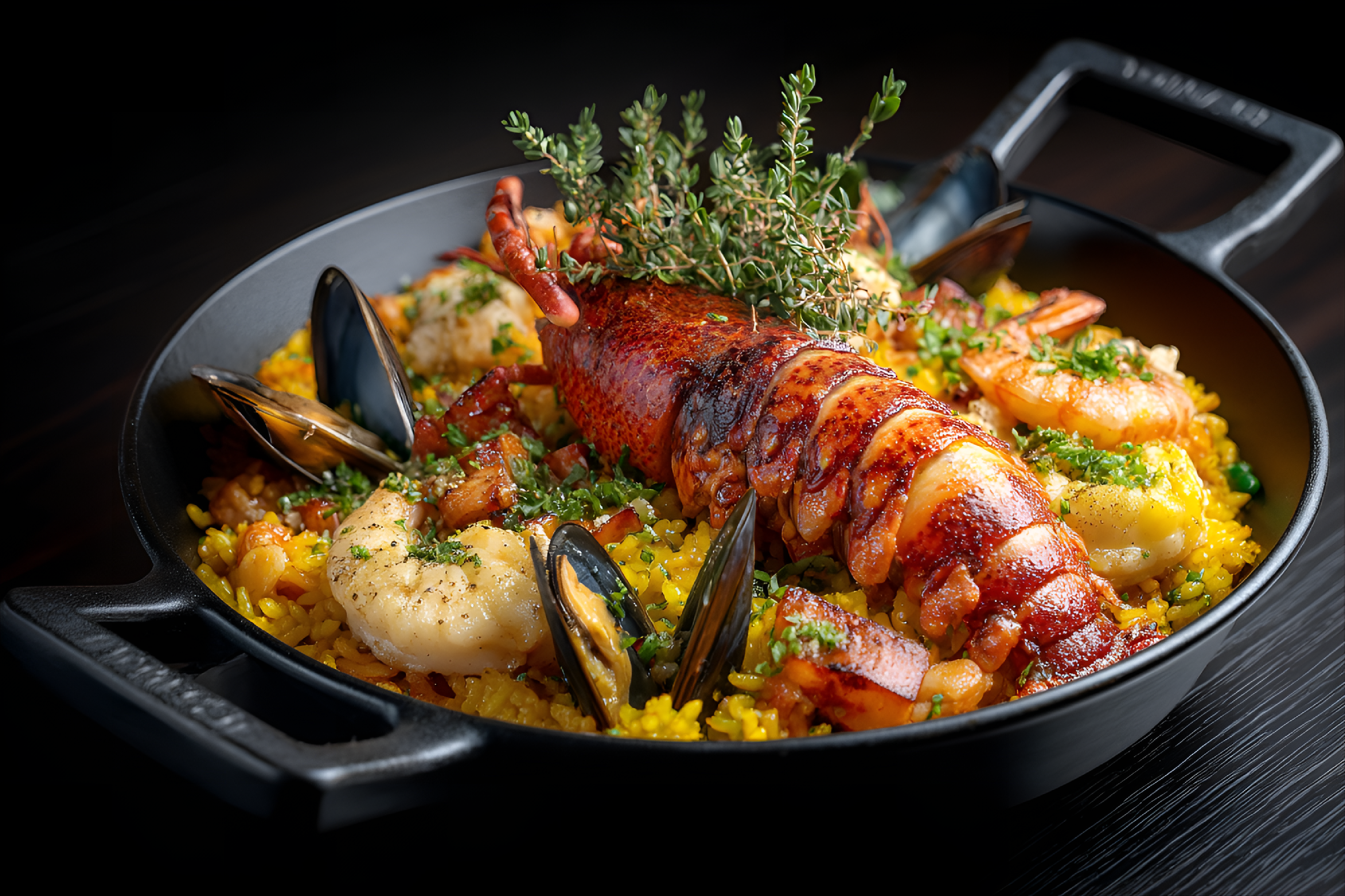 AI generated: Midjourney prompt: aesthetic top-down shot of a luxurious seafood pae... (Midjourney - Food & Drink)