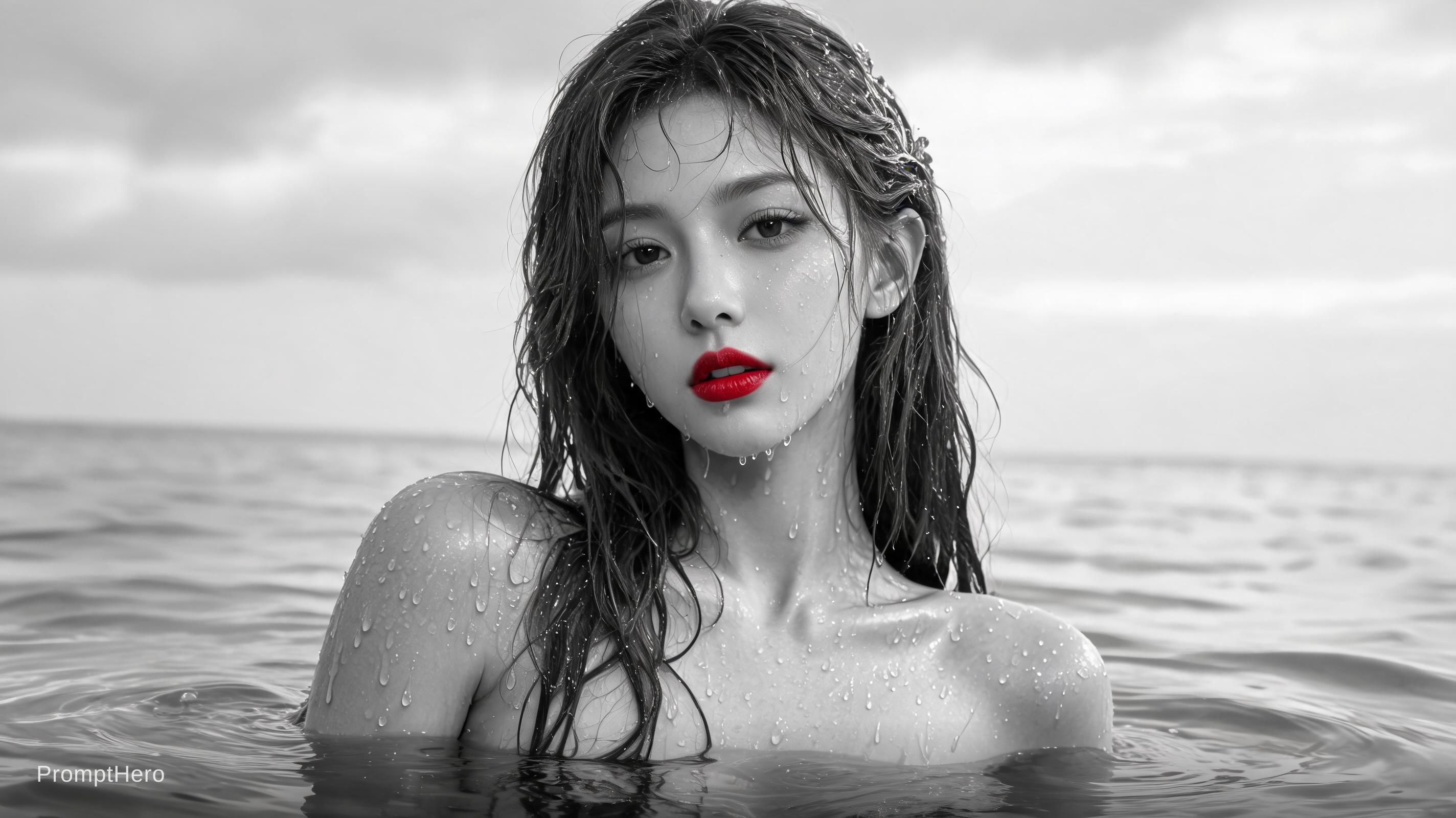 Seedream 5 prompt: photo of a woman in the water, black and white wit... - Seedream 5