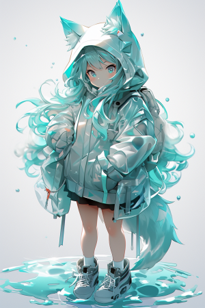 Midjourney prompt: Full body portrait of a liquid 3D model of anime c... - Midjourney