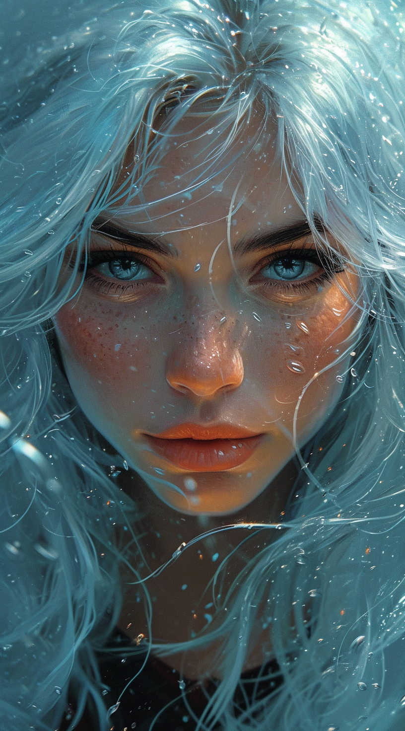 AI generated: Midjourney prompt: an image of a girl with white hair, in the style o... (Midjourney - Portraits)