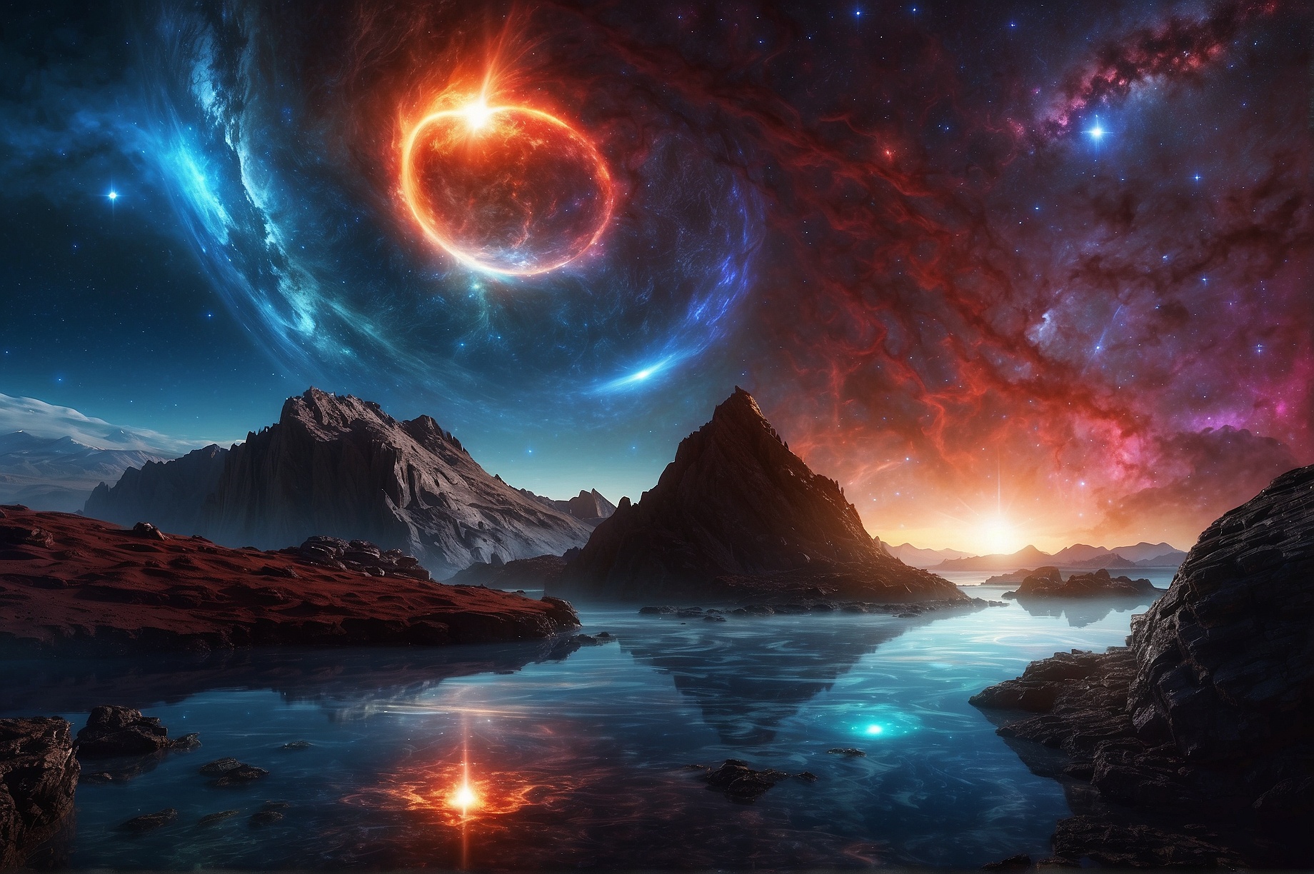 AI generated: Stable Diffusion prompt: This is a scene of a cosmic wonder, where two worl... (Stable Diffusion - Portraits)