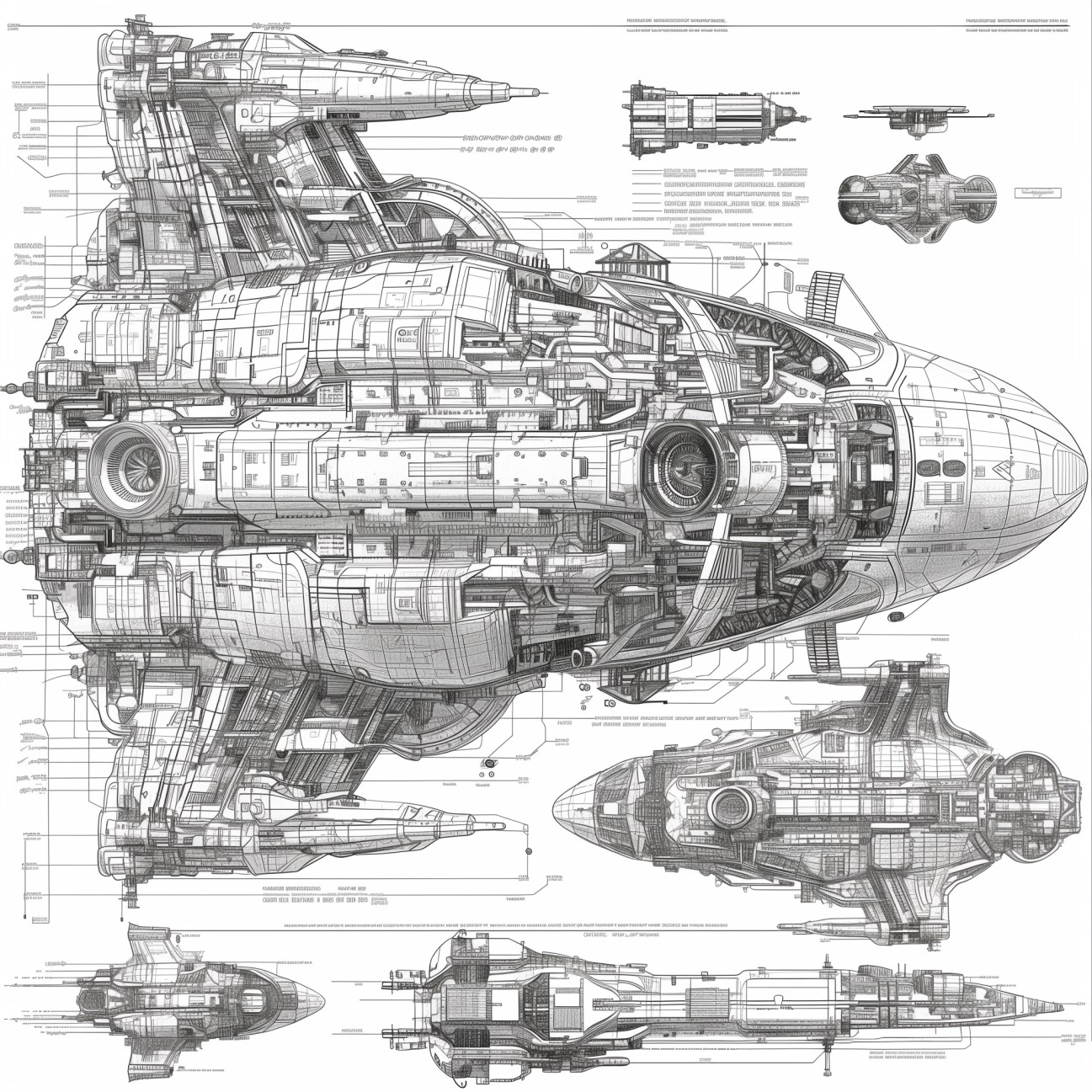 AI generated: Midjourney prompt: interstellar spaceship building schematic, bluepri... (Midjourney - Concept Art)