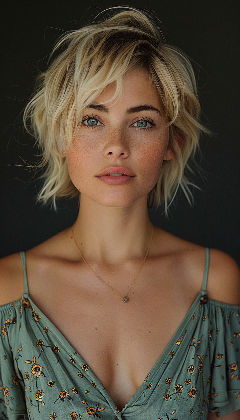 AI generated: Midjourney prompt: photo of an attractive blonde woman with short hai... (Midjourney - Photography)