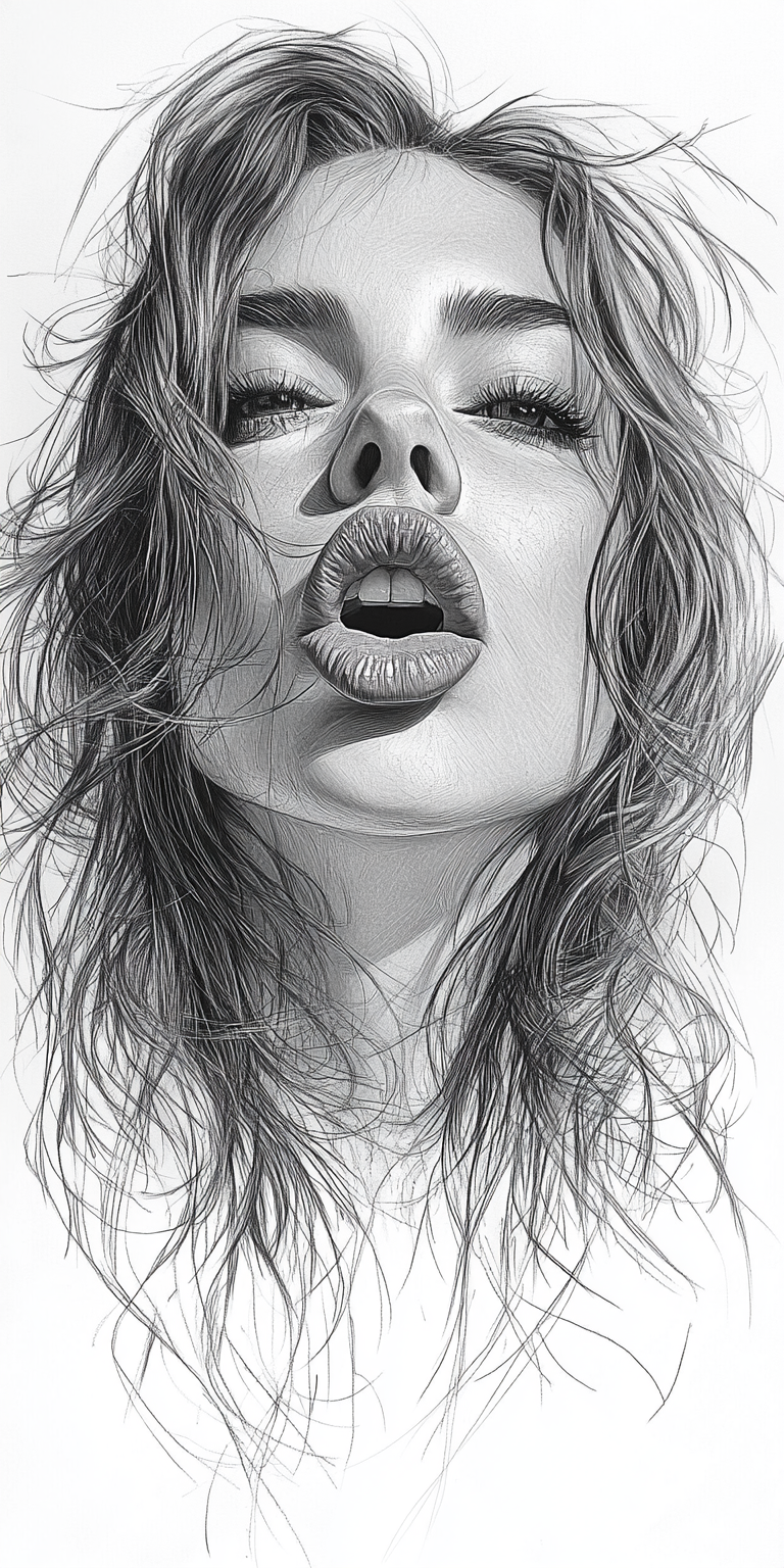 Midjourney prompt: tattoo design, woman with tongue sticking out and ... - Midjourney