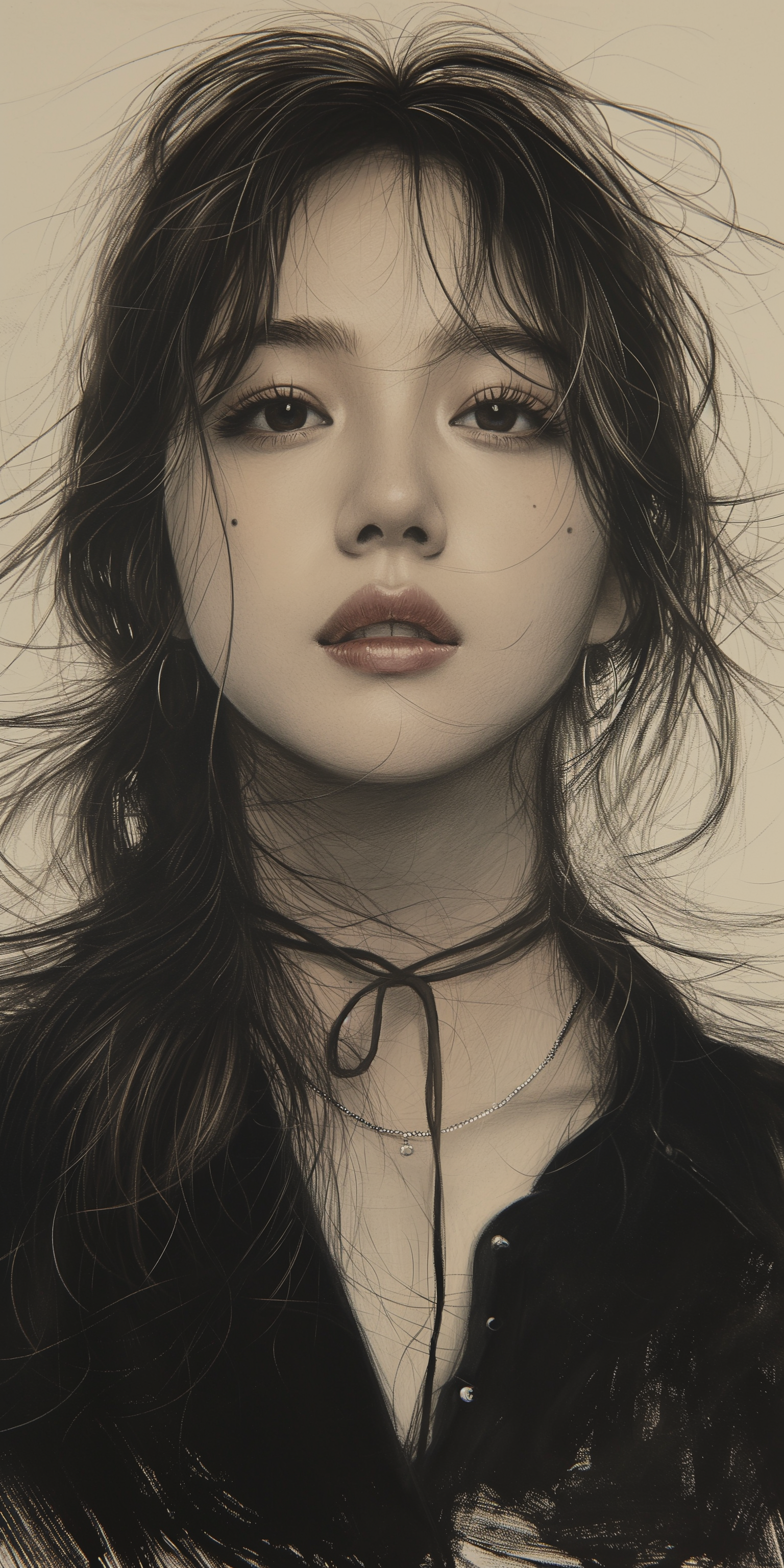Midjourney prompt: a beautiful drawing of a girl in black and white, ... - Midjourney