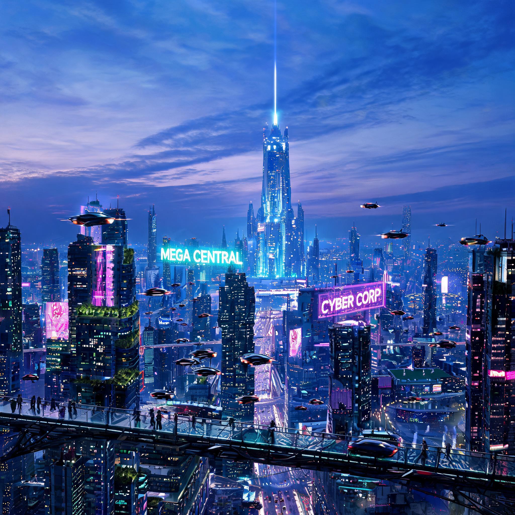 صورة مولدة بالذكاء الاصطناعي: Seedream 5 prompt: Create an image of a futuristic Central Mega City. (نموذج Seedream 5 - فن مفاهيمي)