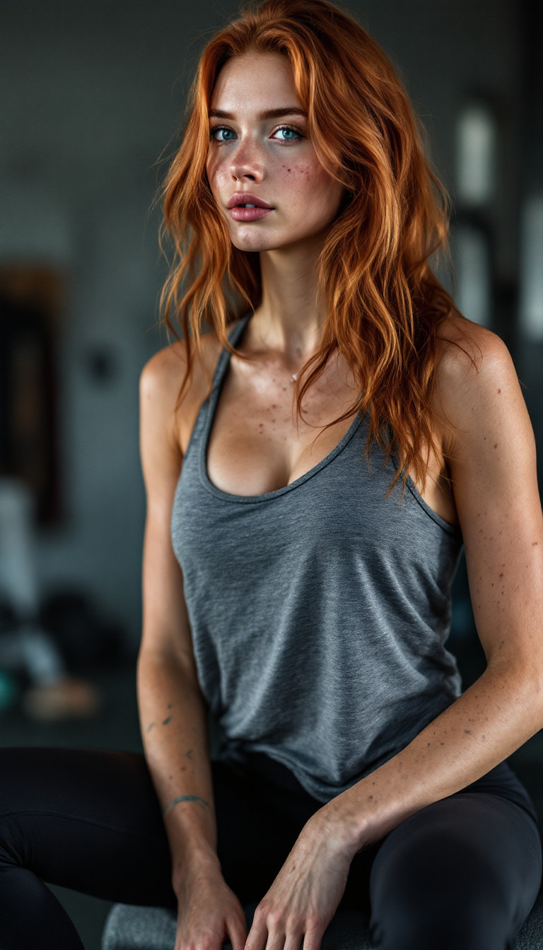 AI generated: FLUX prompt: a beautiful 27 year old long haired ginger girl wi... (FLUX - Portraits)