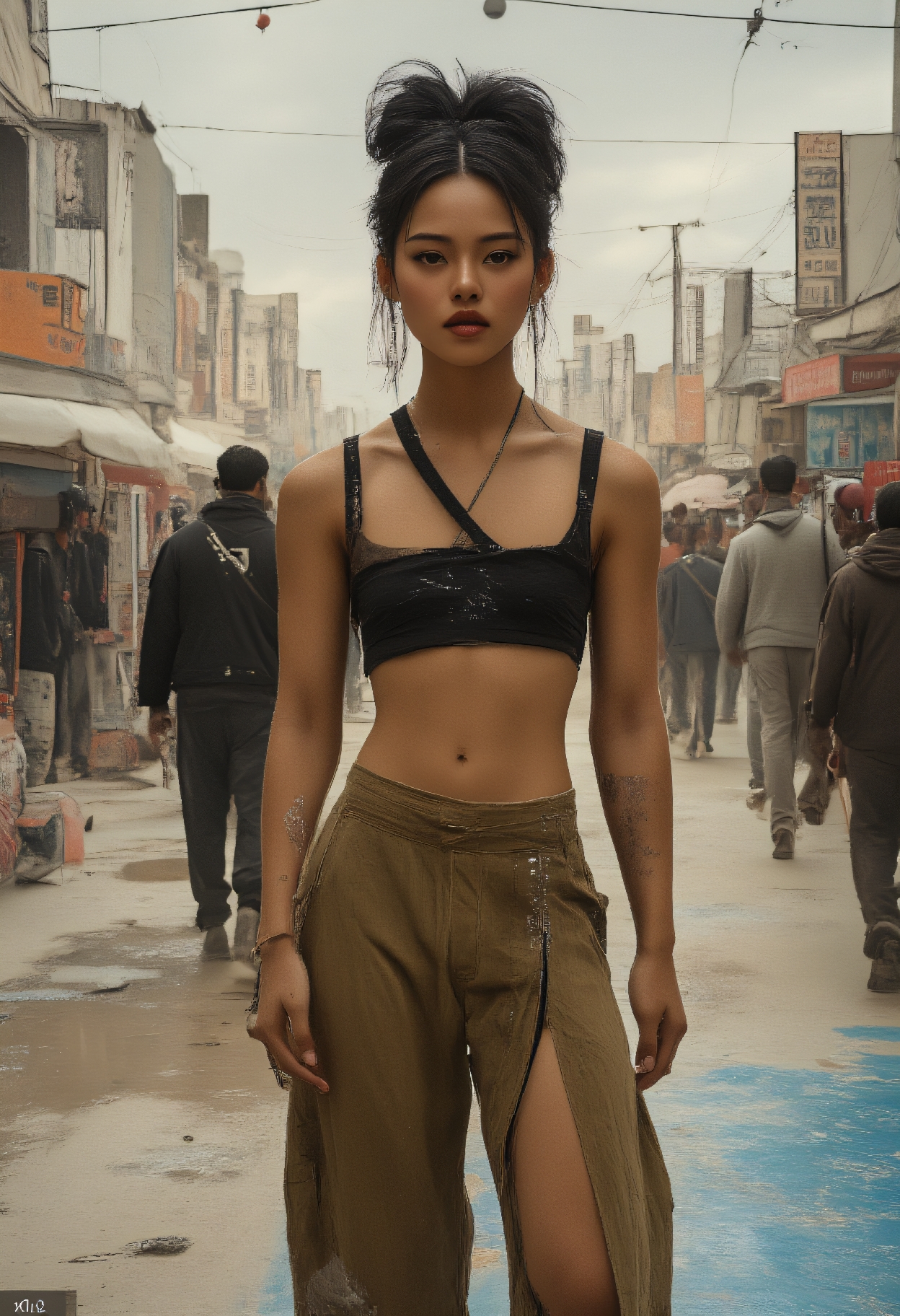AI generated: FLUX prompt: tintype, Street fashion shot from a distance photo... (FLUX - Fashion)