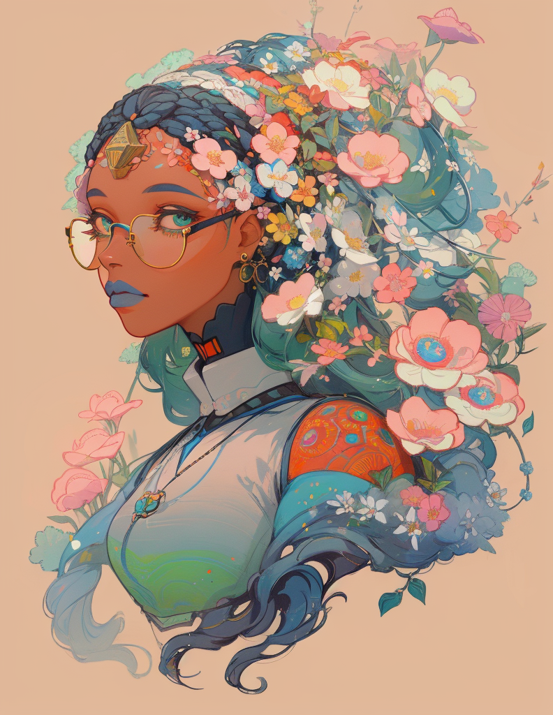 Deliberate prompt: a painting of a woman with flowers in her hair, a ... - Deliberate