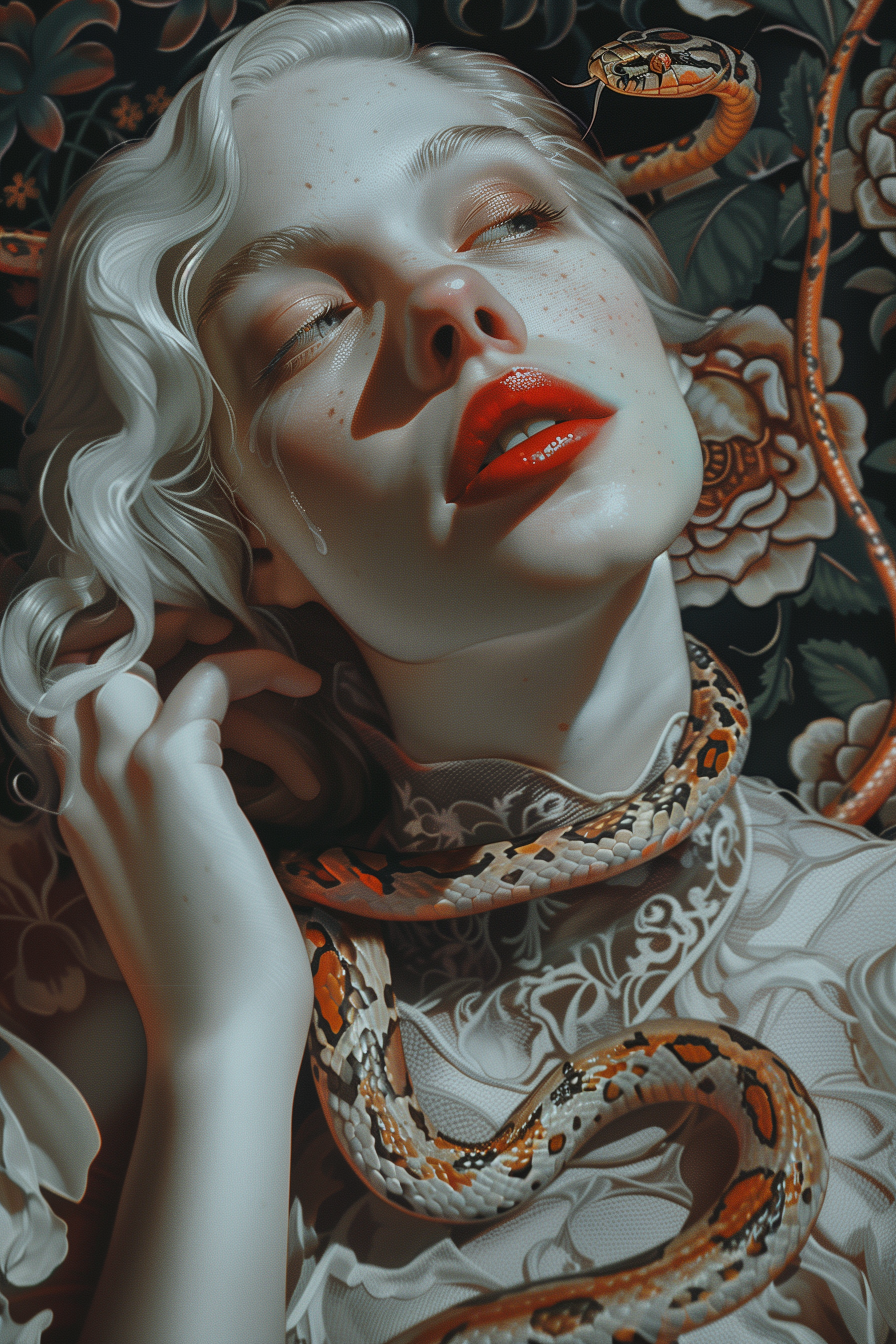 Midjourney prompt: A portrait of an Art Deco woman with white hair an... - Midjourney