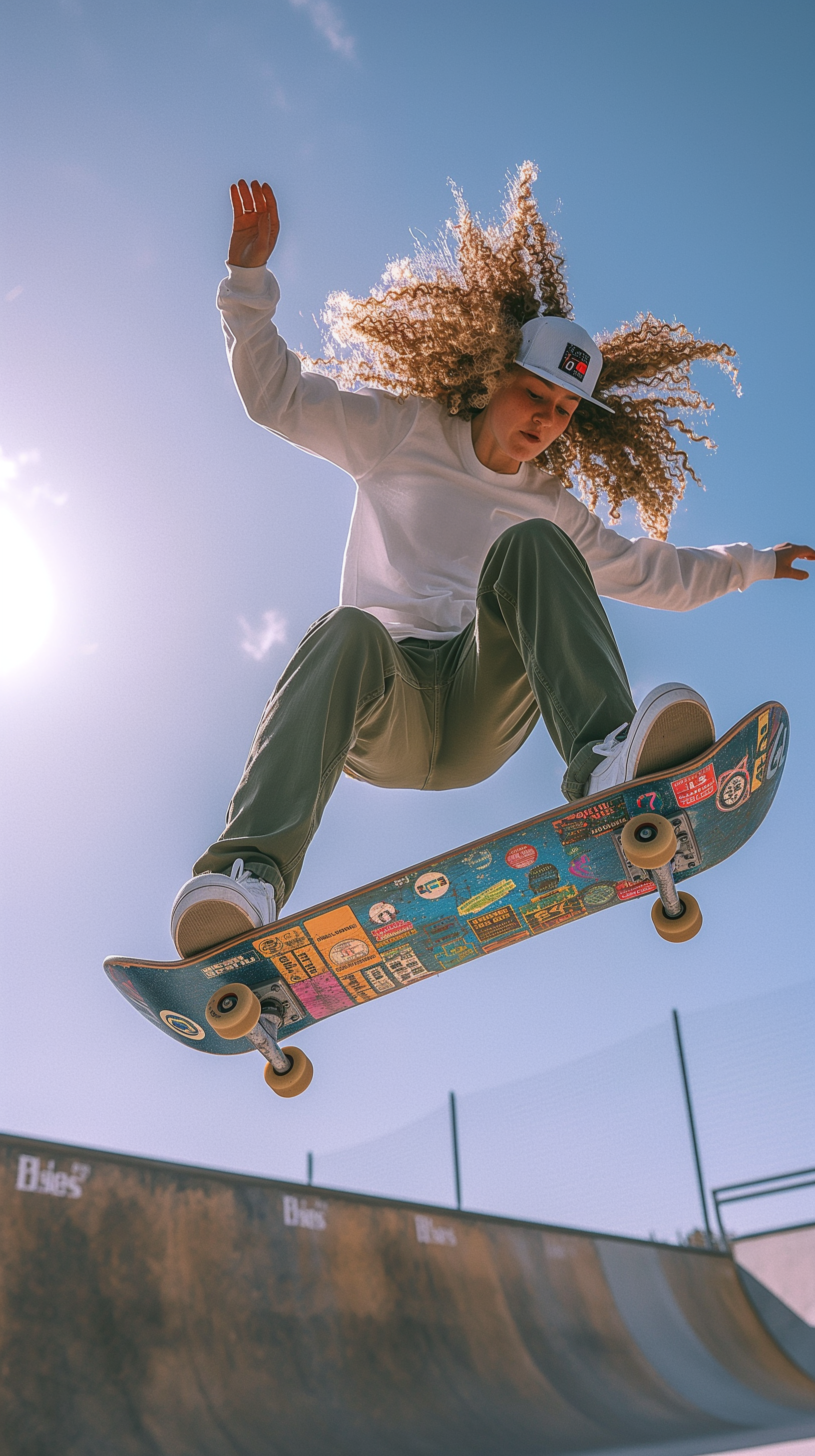 AI generated: Midjourney prompt: photography, low shot, female skateboarder is capt... (Midjourney - Photography)