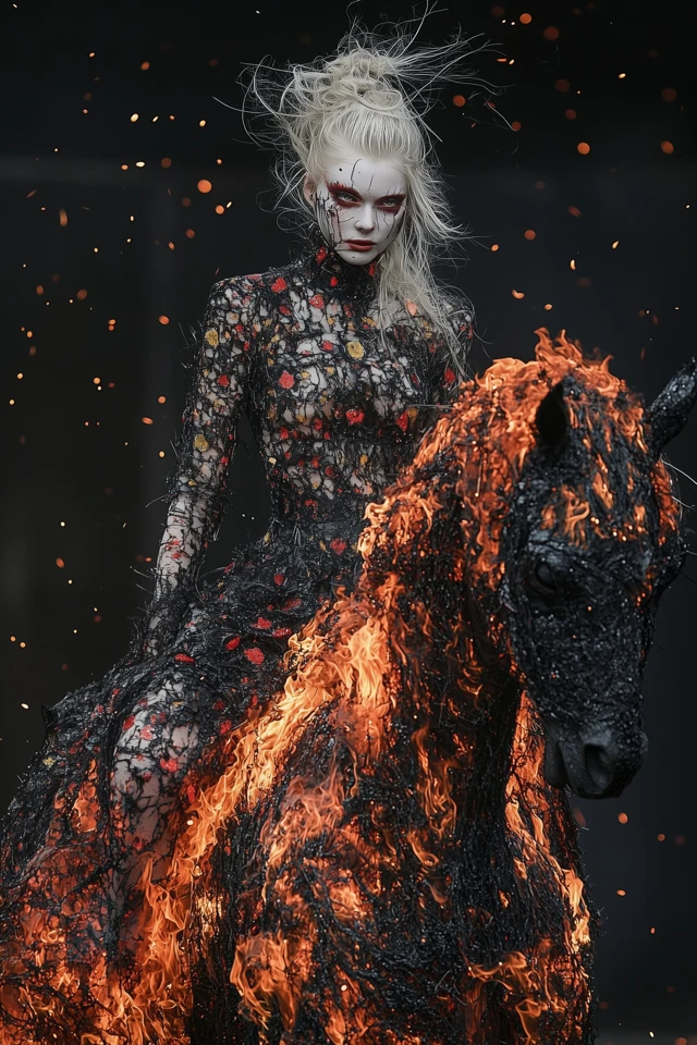 صورة مولدة بالذكاء الاصطناعي: Midjourney prompt: a cracked porcelain platinum blonde woman sitting... (نموذج Midjourney - حيوانات وطبيعة)