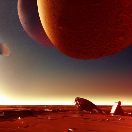 Stable Diffusion prompt: alight crashed spaceship, on a ...