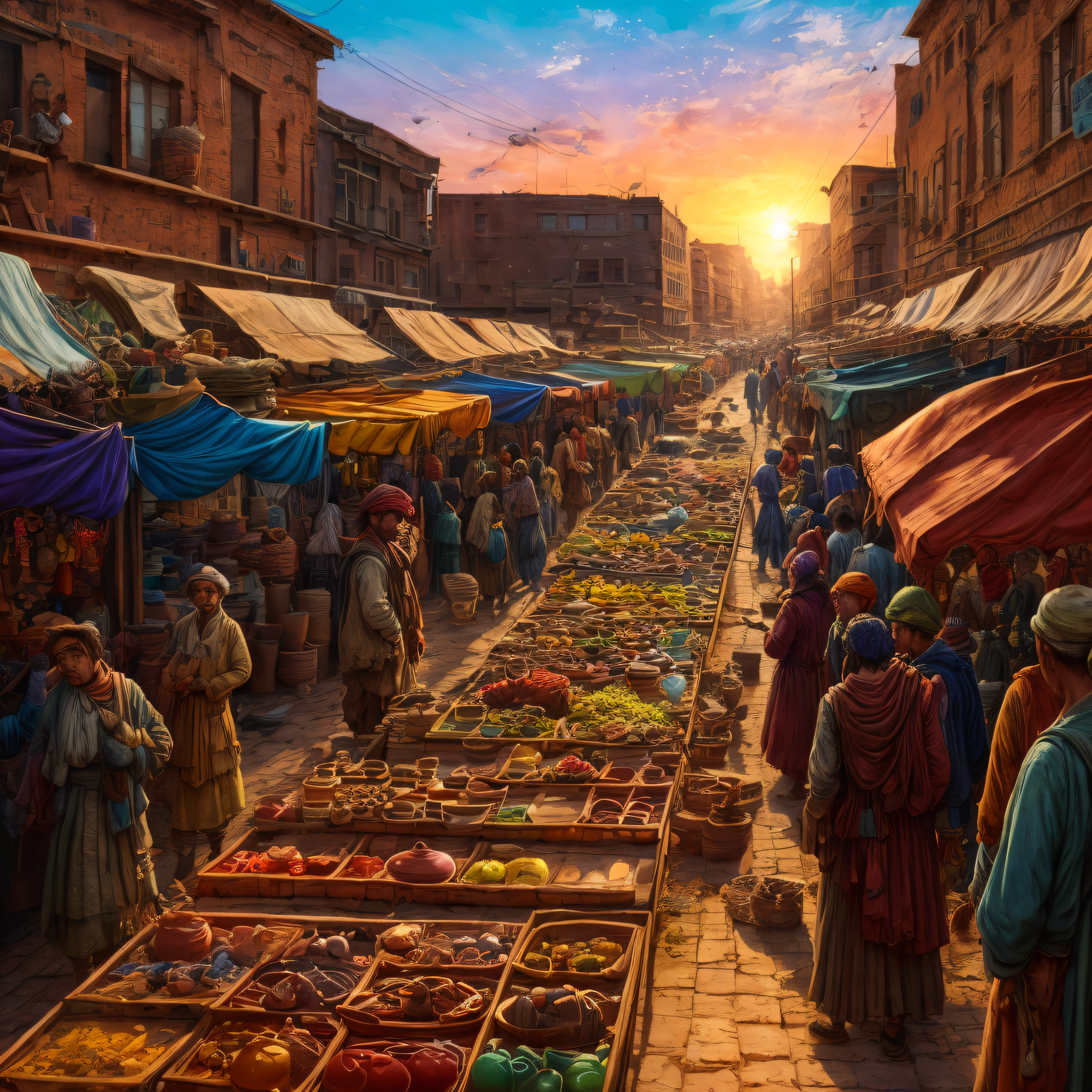Stable Diffusion prompt: A hyperrealistic pottery market ...