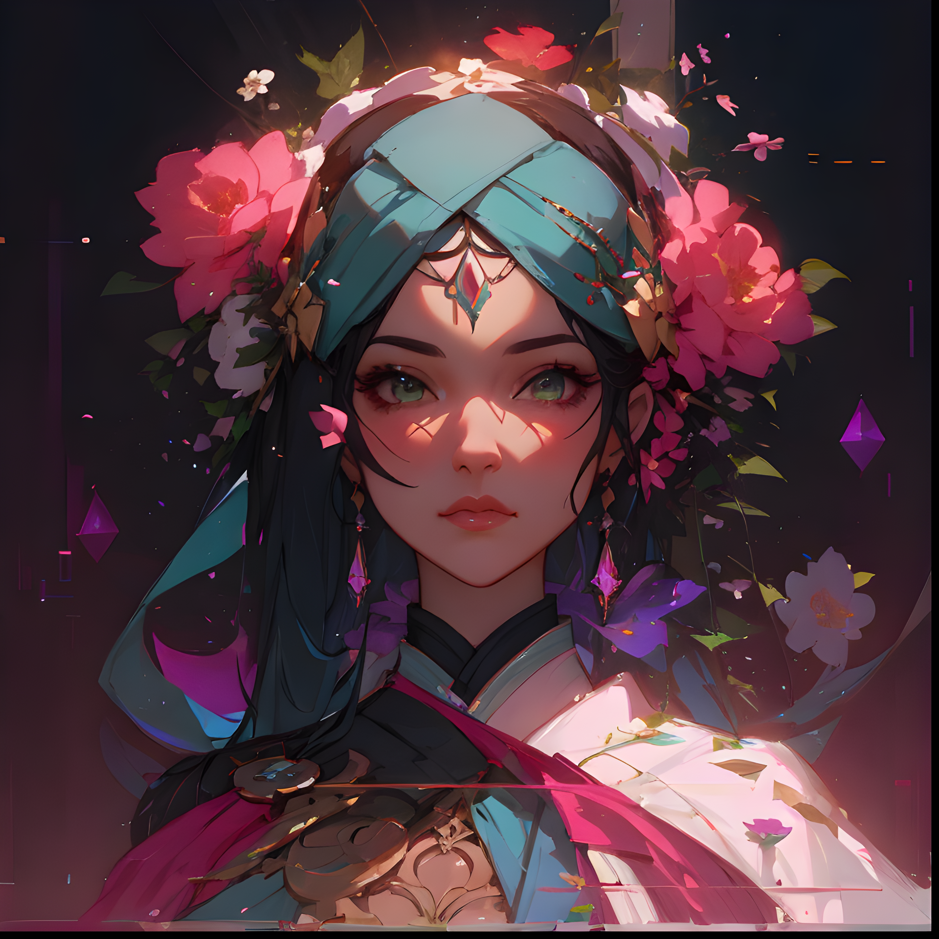 AI generated: Counterfeit-V2.5 prompt: a close up of a woman with flowers on her head, by... (Counterfeit-V2.5 - Anime)