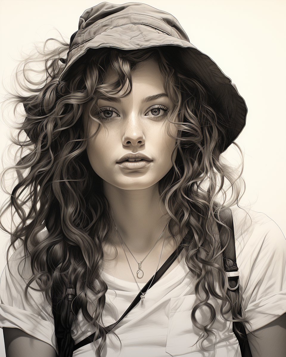 Midjourney prompt: a black and white drawing of a beautiful girl, in ... - Midjourney