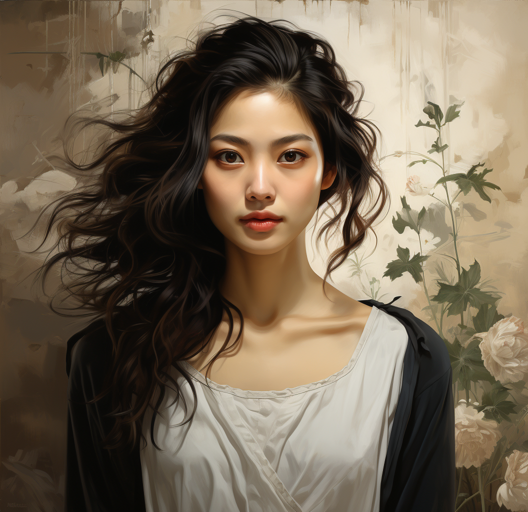 AI generated: Midjourney prompt: a young Korean woman is posing for a picture, in t... (Midjourney - Portraits)