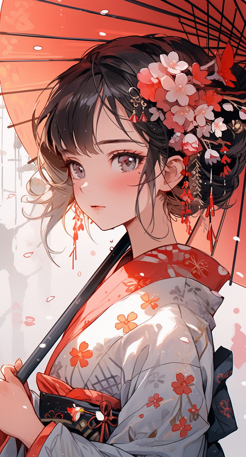 Midjourney prompt: a japanese girl with an umbrella android app, in t... - Midjourney