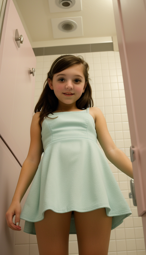 AI generated: epiCRealism prompt: 12-year-old girl bathroom The camera shot from bel... (epiCRealism - Photography)