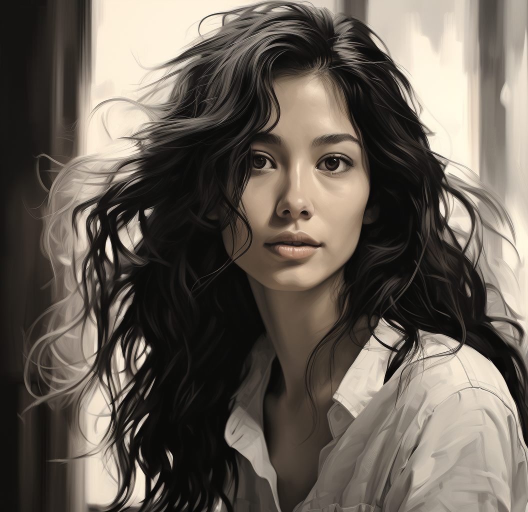 AI generated: Midjourney prompt: a woman posing in black and white, in the style of... (Midjourney - Portraits)