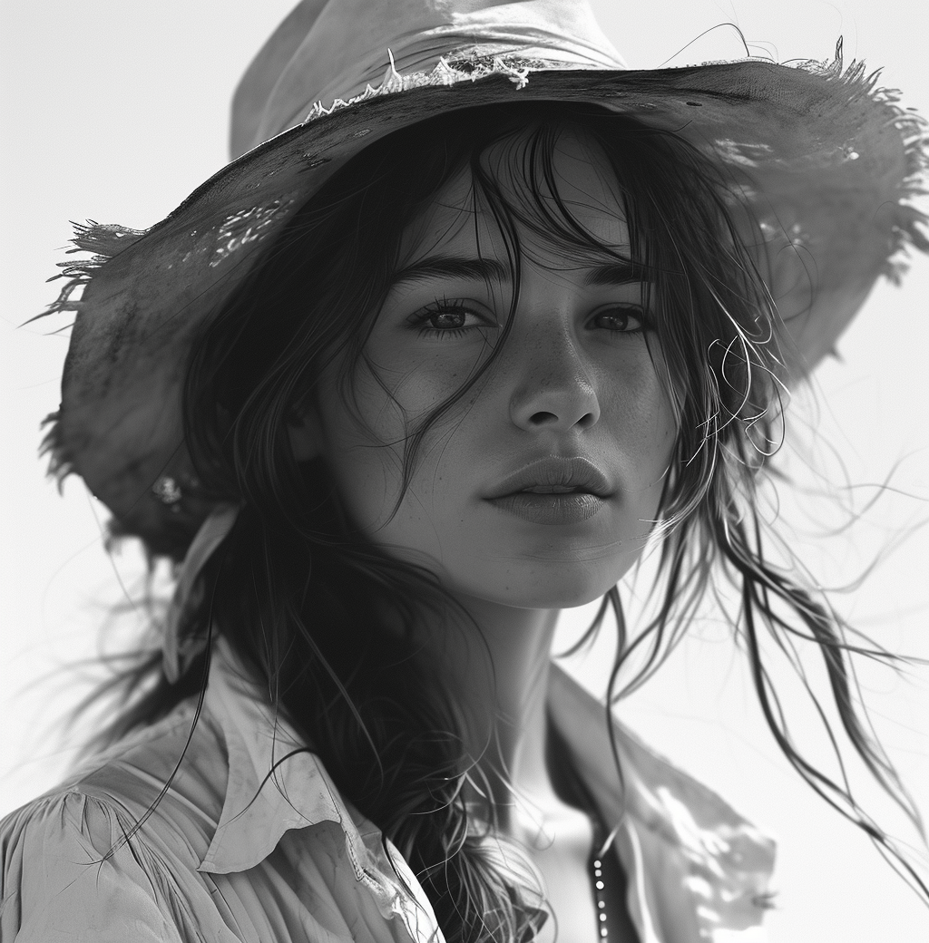 AI generated: Midjourney prompt: illustration of a girl in a hat with long hair, in... (Midjourney - Portraits)