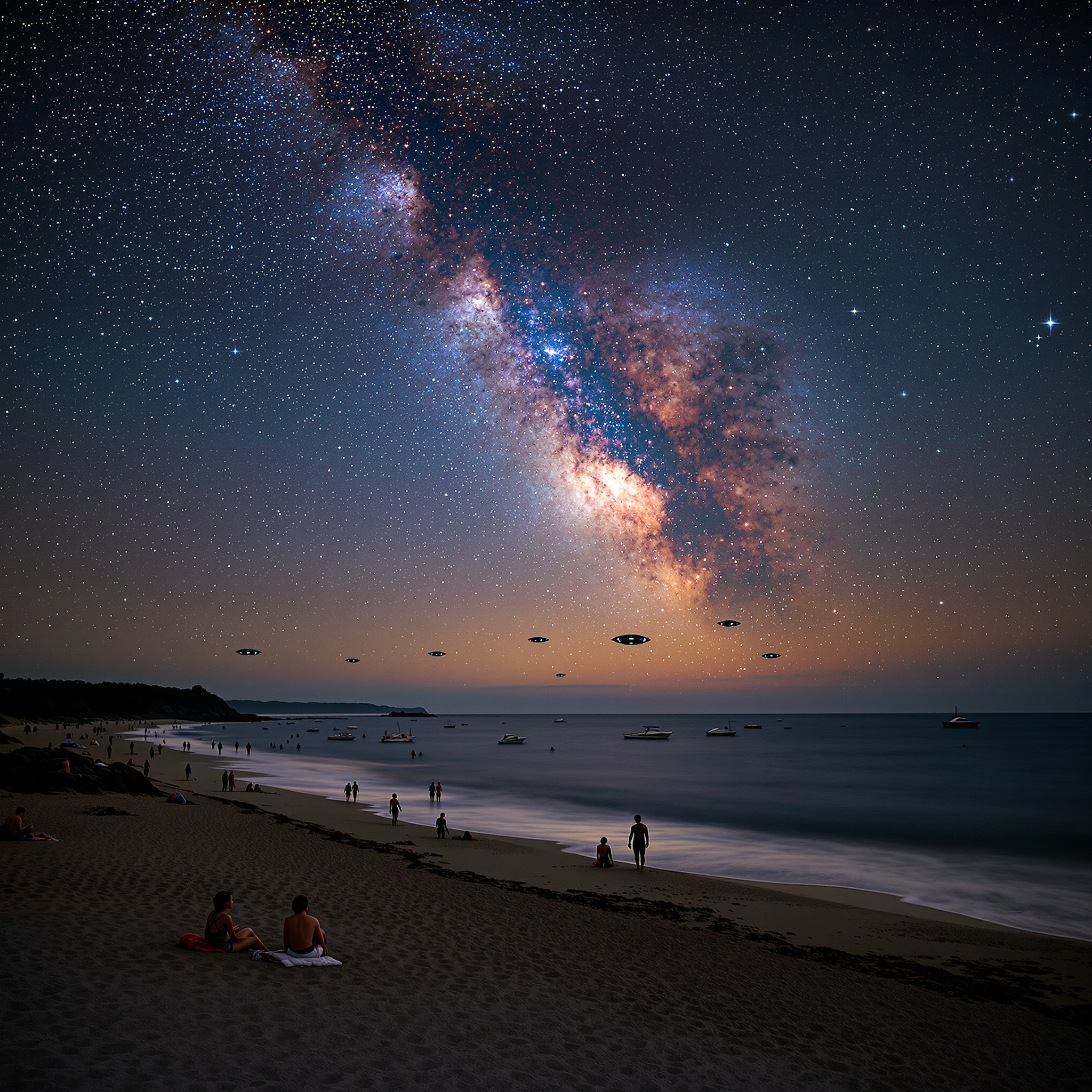 FLUX prompt: The starry sky shines on the beach, out in t...