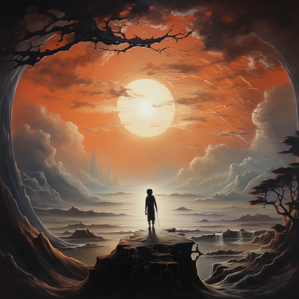 Midjourney prompt: In the misty morning on the edge of ti...
