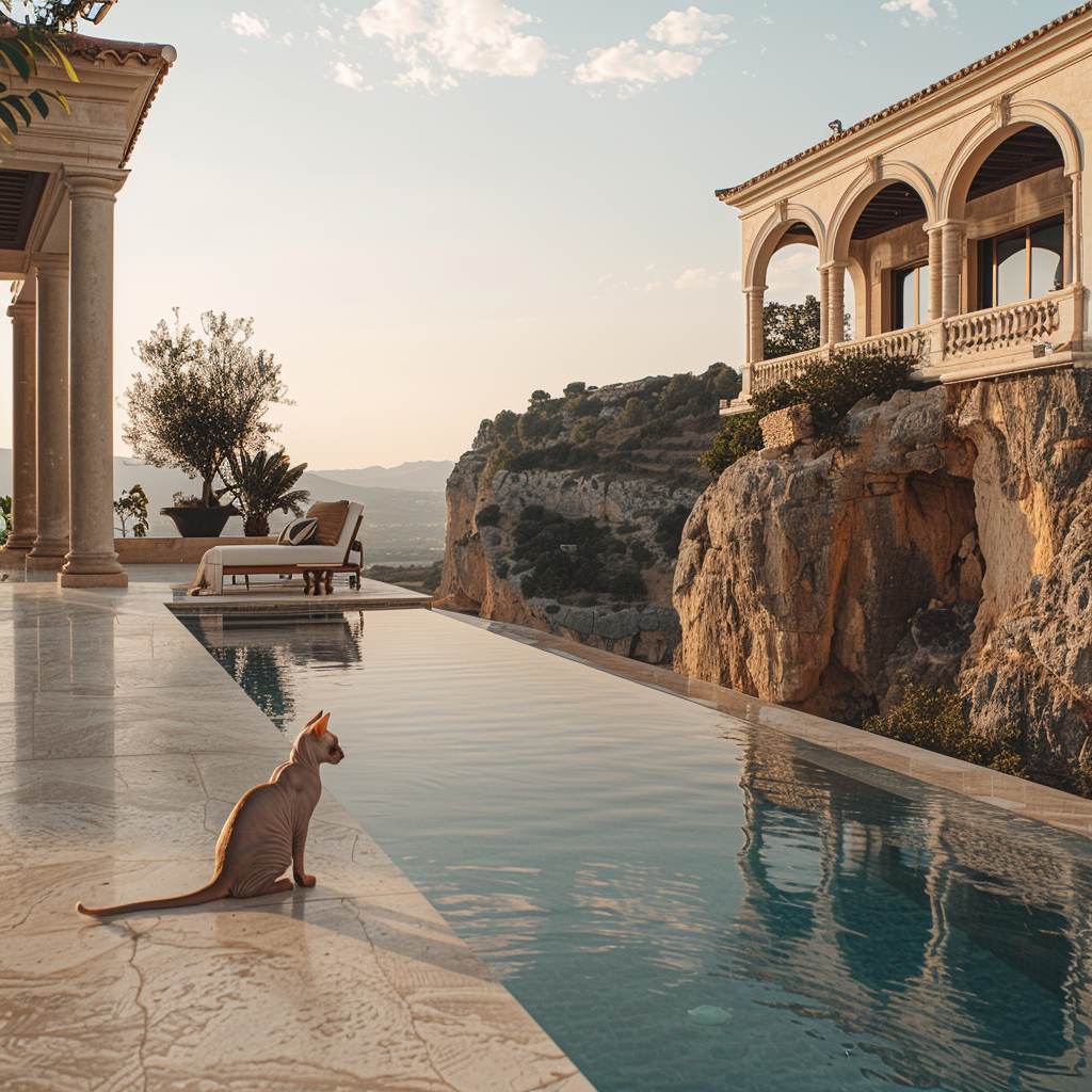 AI generated: Sphynx on the luxury place (Midjourney - Architecture)
